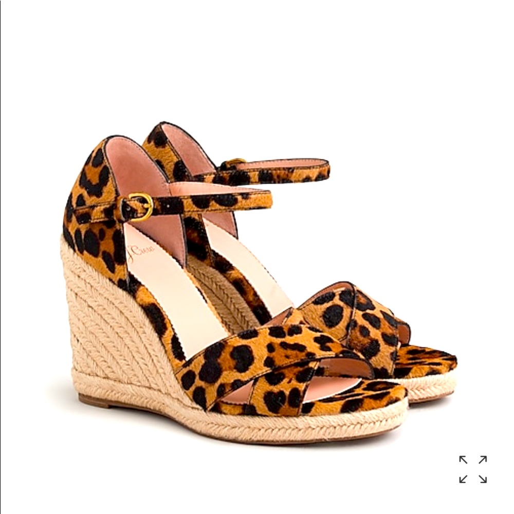 Jute wedge sandals in leopard calf hair - 7M NWT